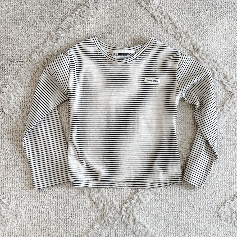 Bensimon White and Black Striped Long-Sleeve Tee